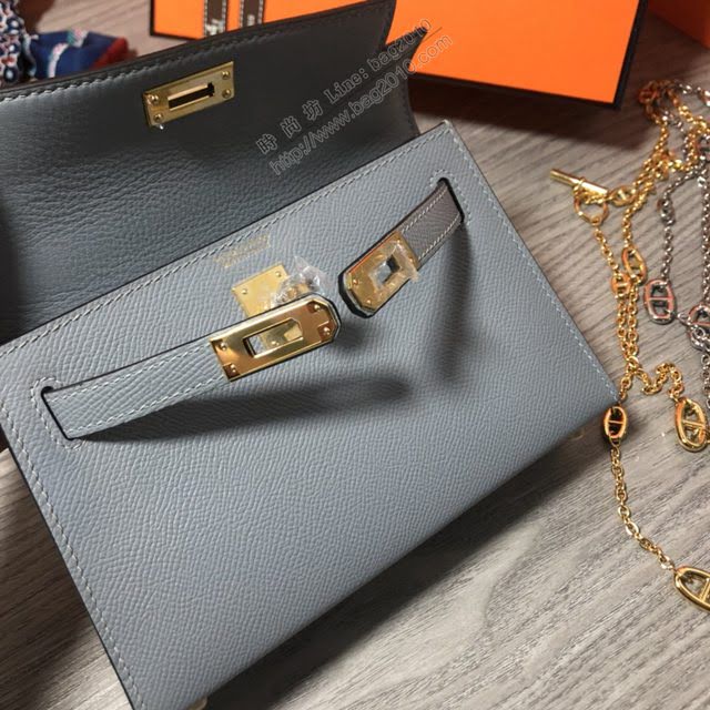 Hermes女包 愛馬仕kelly2代 Epsom金銀扣 全手縫 Hermes新款Mini kelly女包  am1800